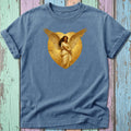 T-shirt with an angelic figure with outstretched wings on a golden heart.