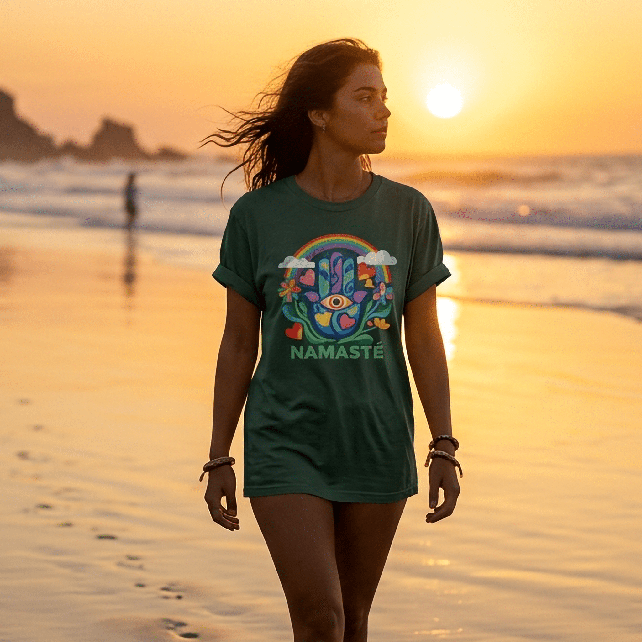 Retro Rainbow Hamsa Namaste T-Shirt