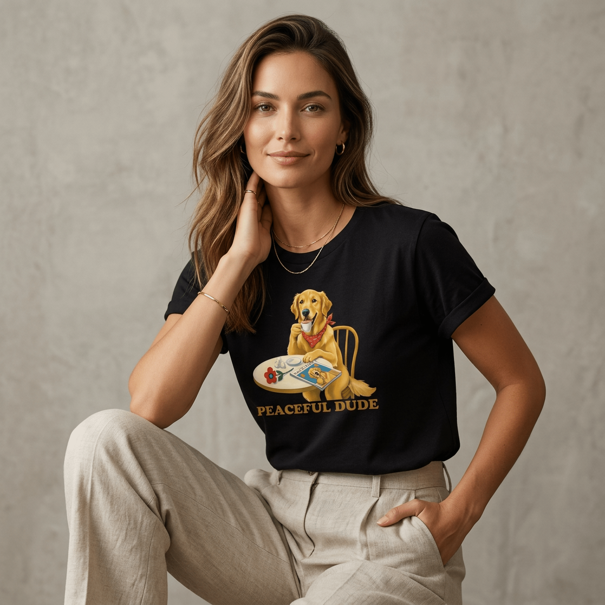 Peaceful Dude Golden Retriever Cafe T-Shirt