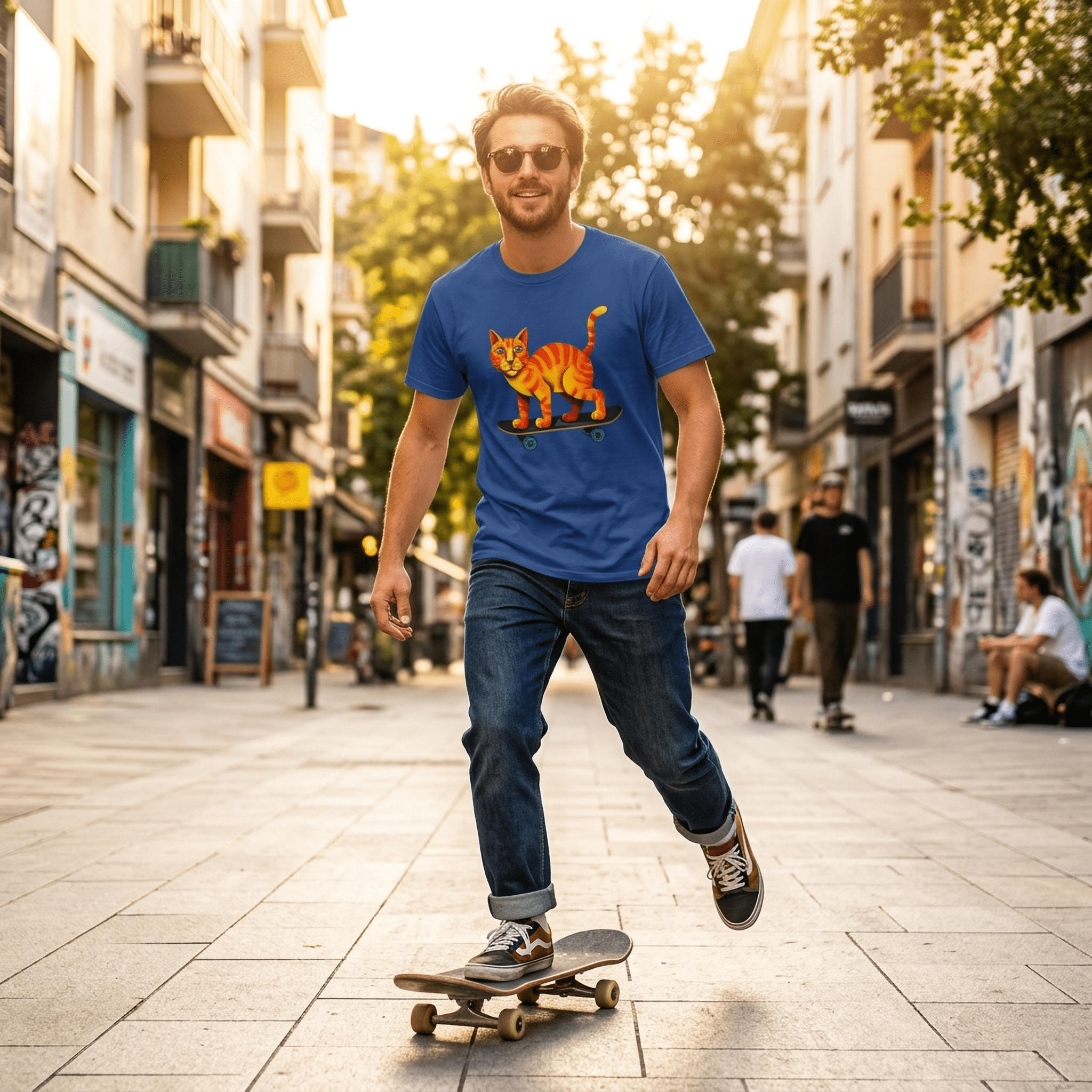 Retro Orange Tabby Skateboard T-Shirt