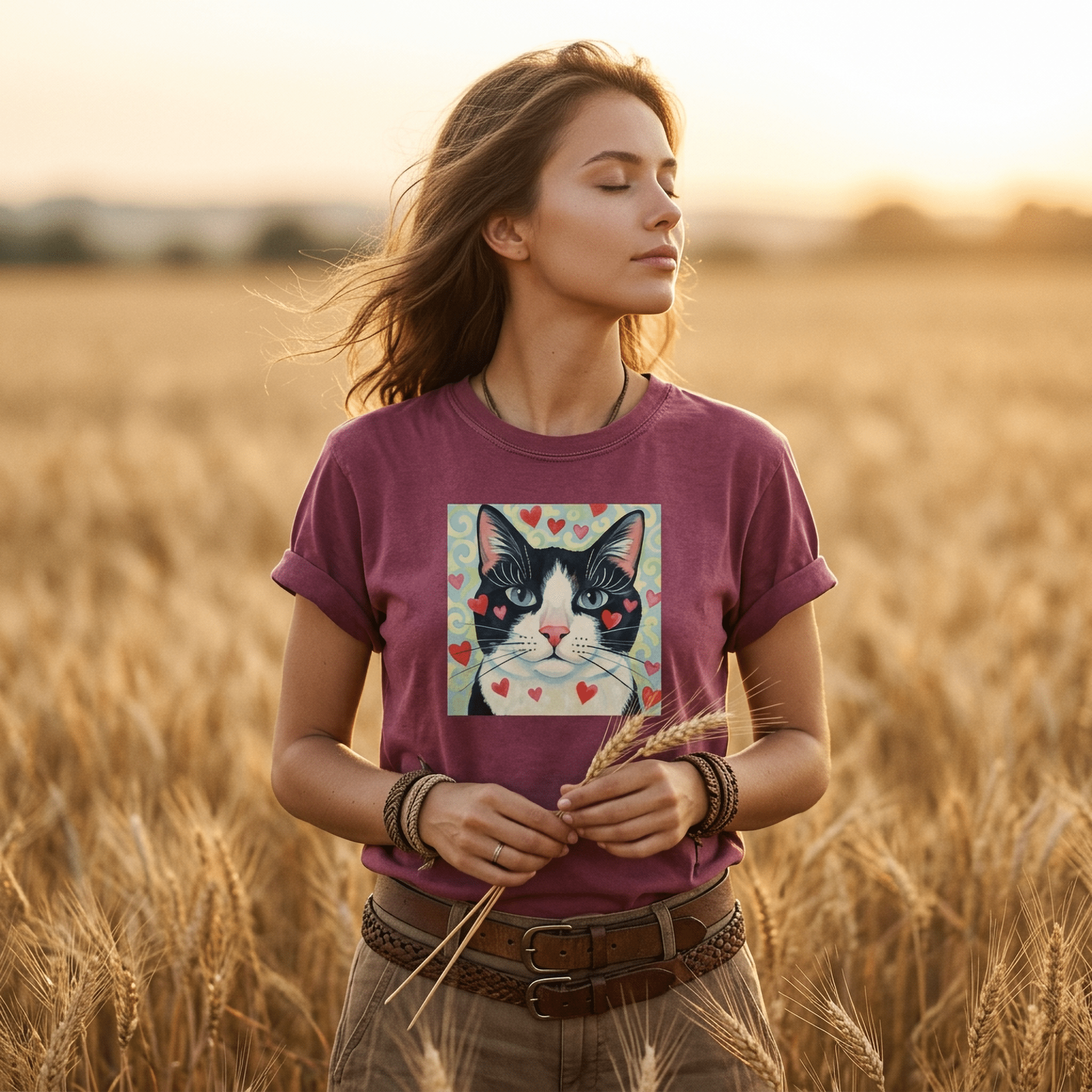 Blue Eyed Tuxedo Cat Pop Art T-Shirt