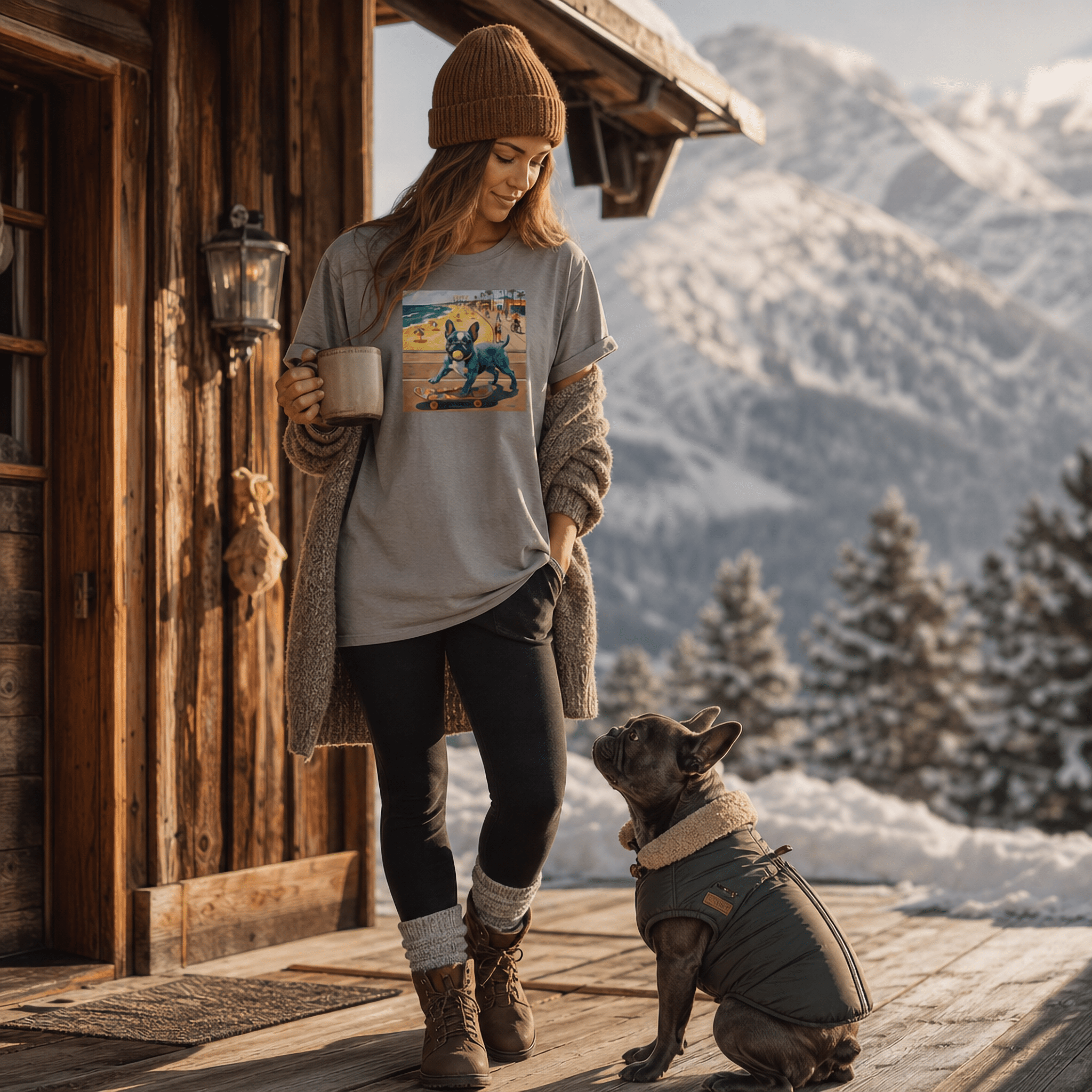 Retro French Bulldog Skateboard T-Shirt