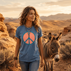 Vintage Teal & Orange Peace Sign T-Shirt