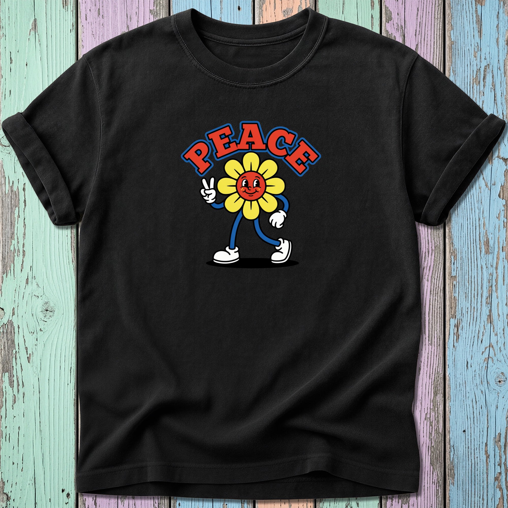 Retro Peace Flower Truckin T-Shirt