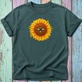 Dark green t-shirt with a sunflower and bee graphic.