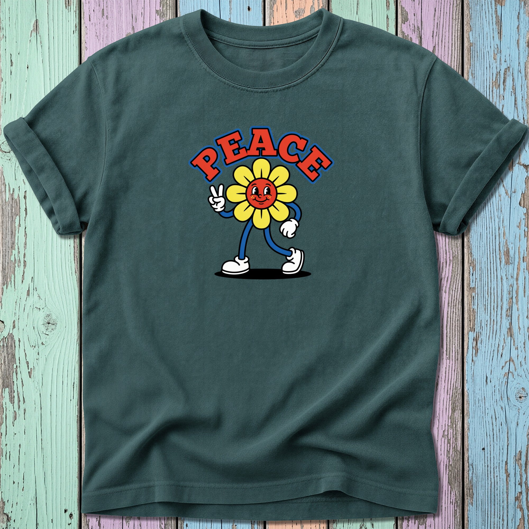 Retro Peace Flower Truckin T-Shirt