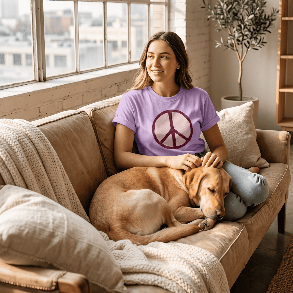 Vintage Burgundy & Blush Peace Sign T-Shirt