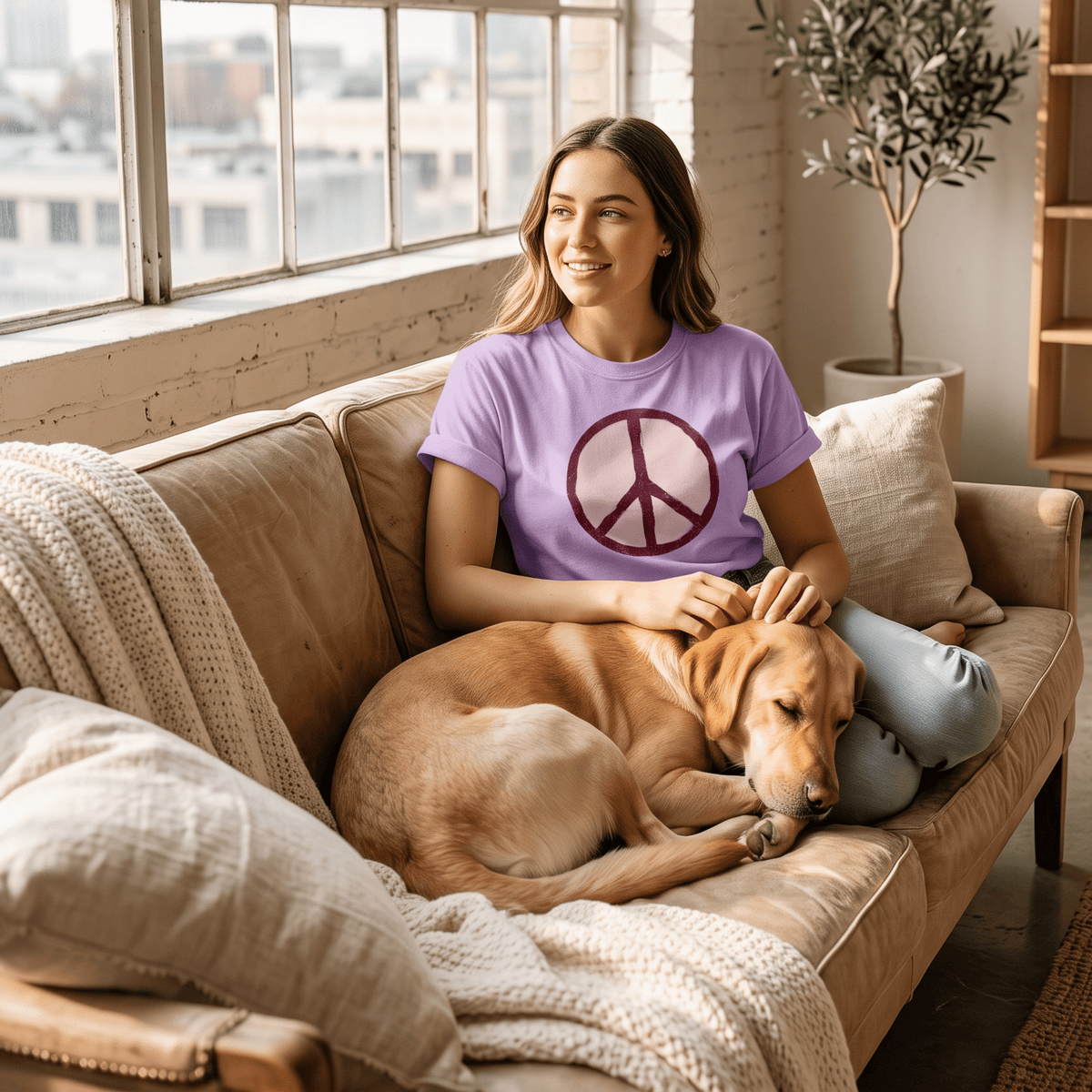 Vintage Burgundy & Blush Peace Sign T-Shirt