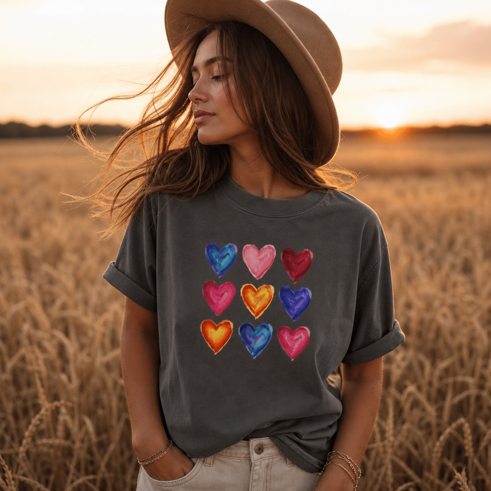 Multi-Color Painted Hearts T-Shirt