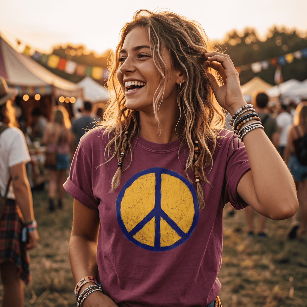 Vintage Navy & Yellow Peace Sign T-Shirt