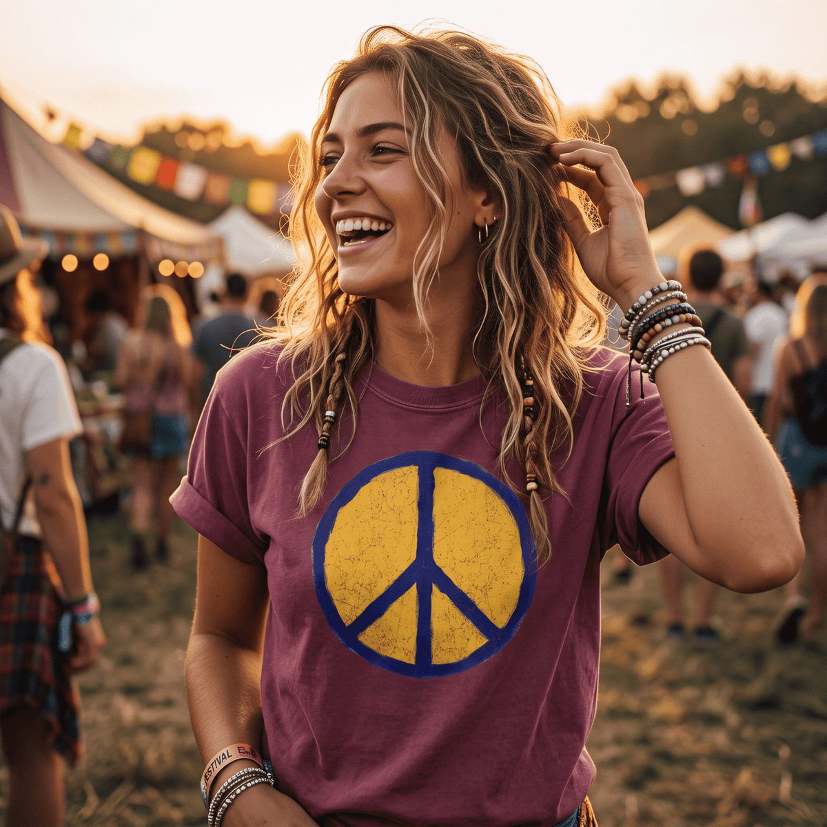 Vintage Navy & Yellow Peace Sign T-Shirt