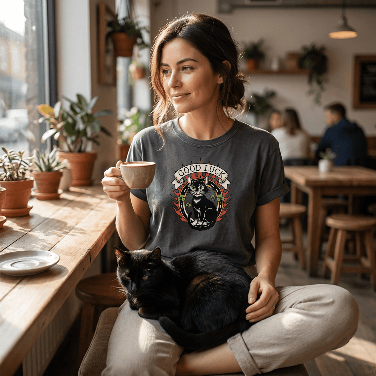 Good Luck Black Cat Tattoo T-Shirt