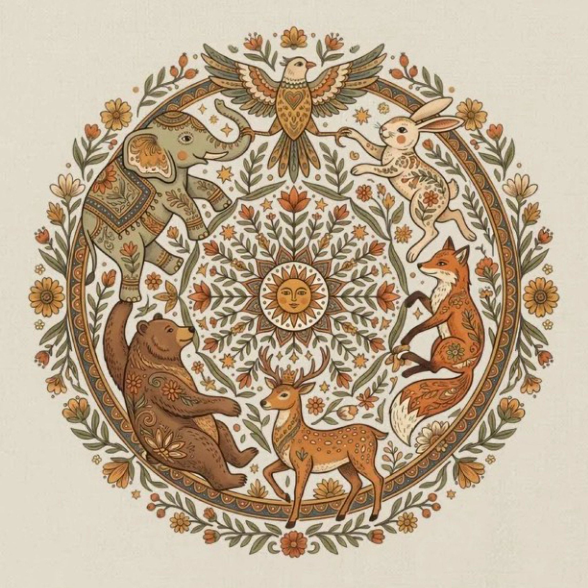 closeup of a Enchanted Woodland Animal Mandala T-Shirt - The Peaceful Printer