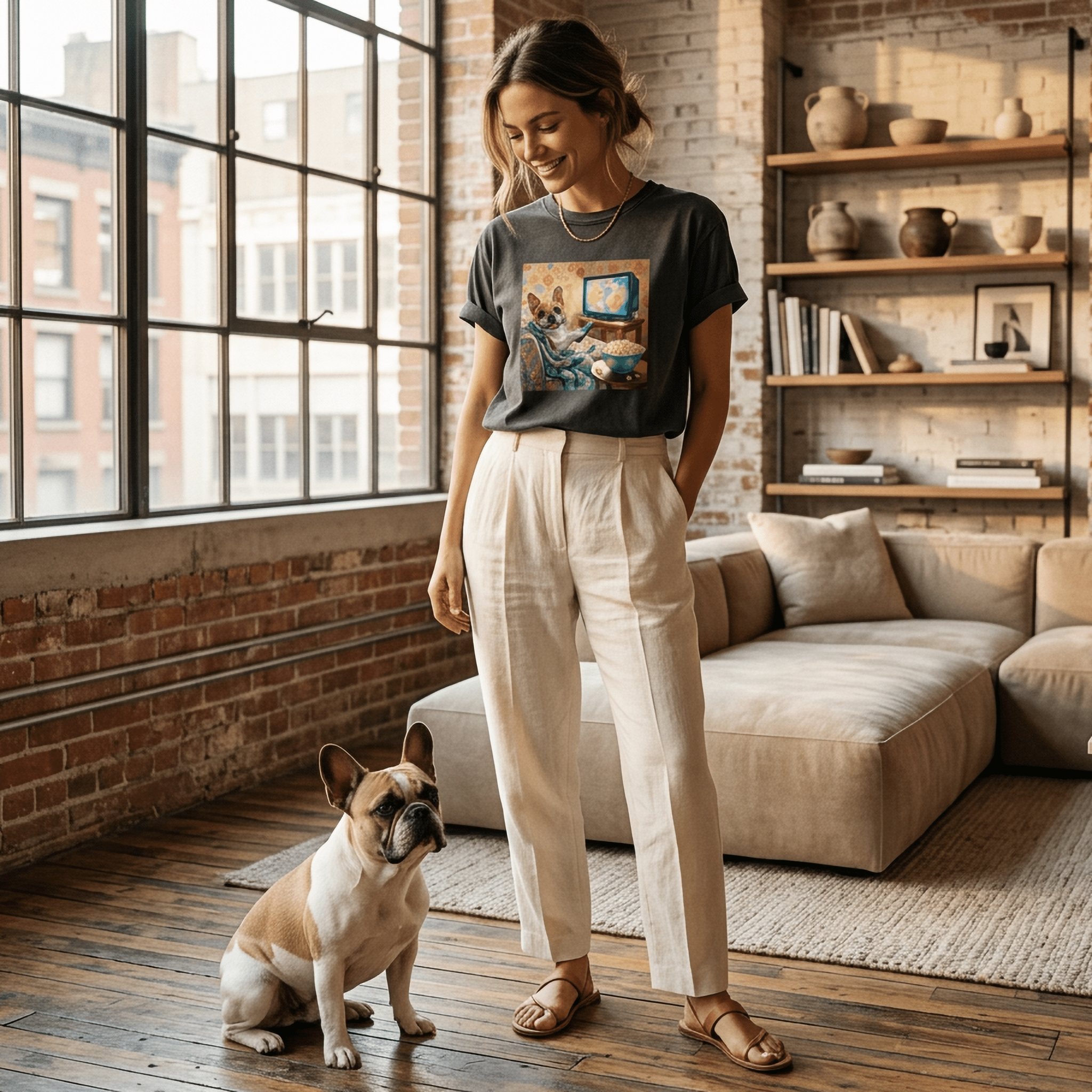 Cozy French Bulldog TV Night T-Shirt