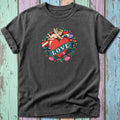 T-shirt with a cupid heart and "Love" banner design.