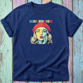 Dark blue t-shirt with graphic of woman in red beret winking, text "BISOU MON AMOUR."