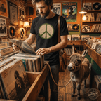 Vintage Olive Green & Beige Peace Sign T-Shirt